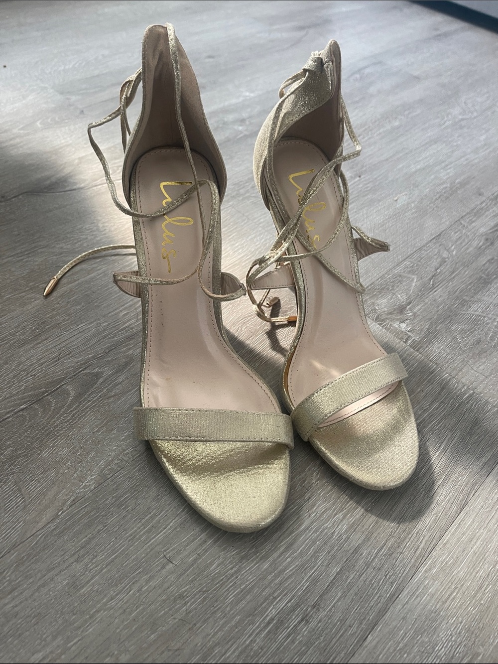 Lulu's Metallic Gold Lace-Up Heeled Sandals